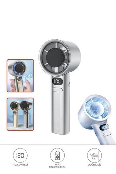 Dijital Ekranlı 120 Hız Şarjli Ayarlı Taşınabilir Mini Fan - 5