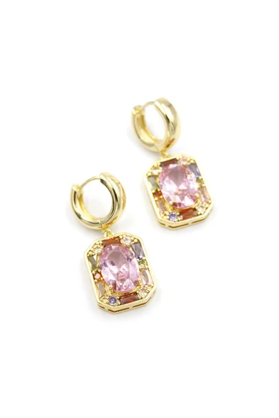 Taşlı Küpe - Pembe - 1