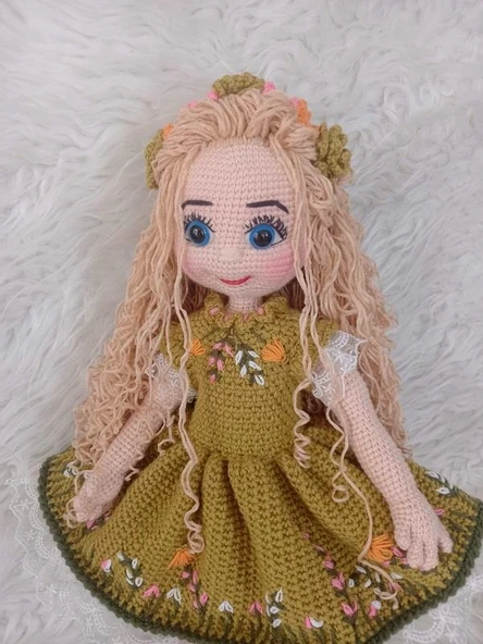 Sarı Saçlı Fıstık Yeşili Yaz Güzeli Bebek Amigurumi Organik Oyuncak - 2