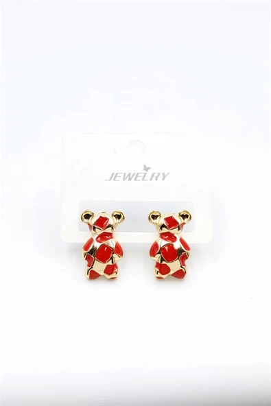 Mineli Ayıcık Küpe - Kırmızı ürün görseli 1