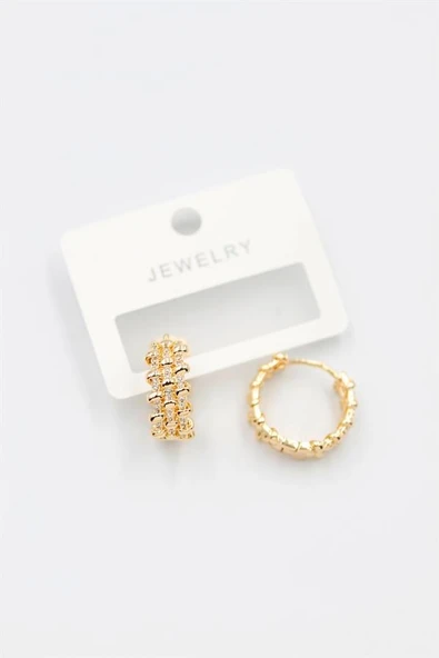 Taşlı Halka Küpe - Altın ürün görseli 1