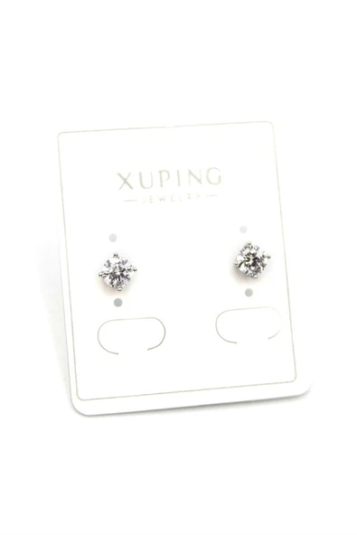 Orta Boy Tek Taş Küpe - Gümüş ürün görseli 1