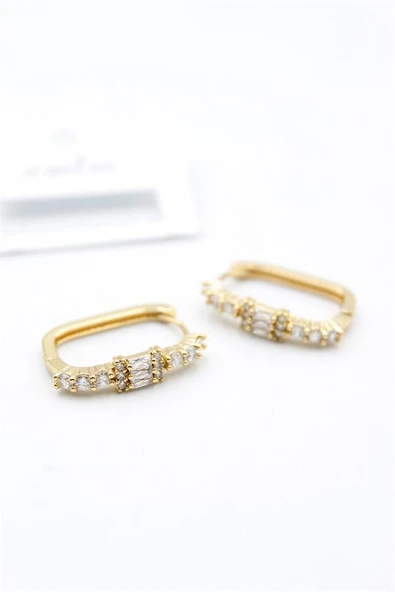 Dikdörgen Taşlı Küpe - Altın ürün görseli 1