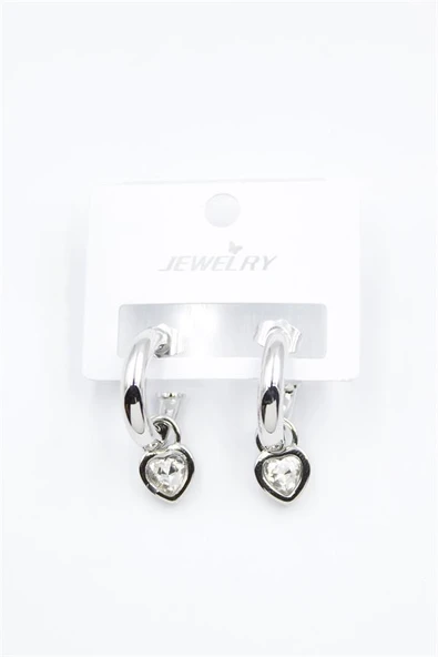 Kalp Halka Küpe - Beyaz - Resim 2