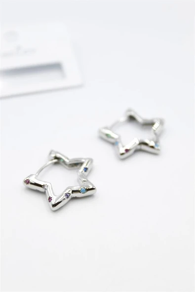 Taşlı Yıldız Küpe - Gümüş ürün görseli 1