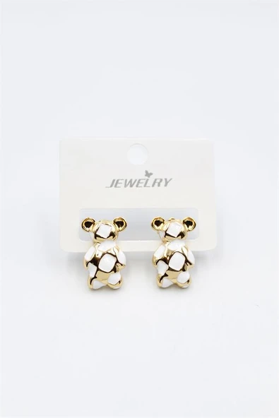 Mineli Ayıcık Küpe - Beyaz - Resim 2