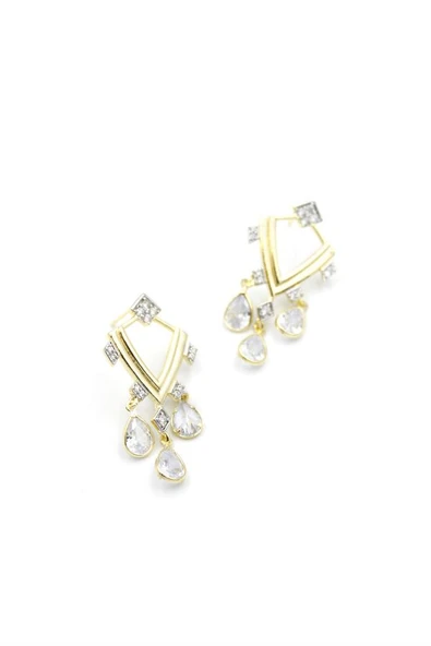 Taşlı Sallantılı Küpe - Altın - Resim 2