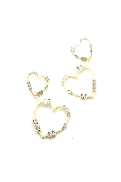 Taşlı Kalp Küpe - Altın - Resim 2