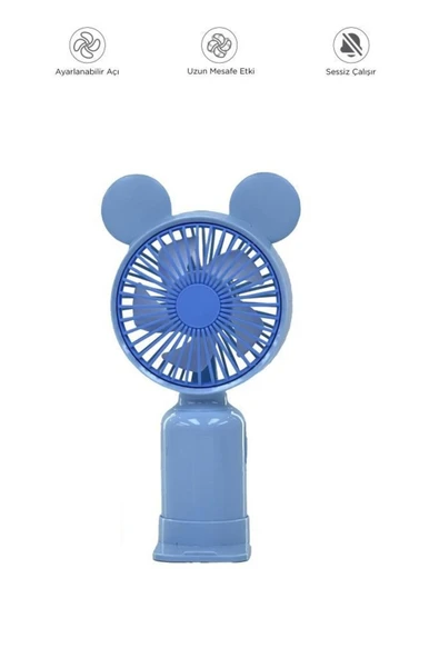 F-12 Mini Taşınabilir Fan Şarjlı 2 Kademeli Ledli Ayıcık Kulak Vantilatör Klima Soğutucu - 3