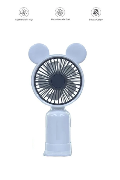 F-12 Mini Taşınabilir Fan Şarjlı 2 Kademeli Ledli Ayıcık Kulak Vantilatör Klima Soğutucu - 2