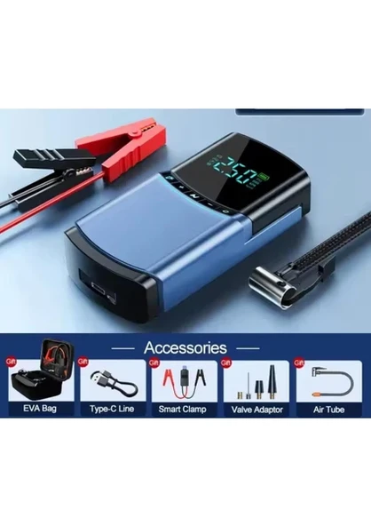 Akü Takviye Cihazı Marş Moturu Start 8000MAH 14.8V, 150PSİ Lastik Şişirme Pompası, Powerbank - 3