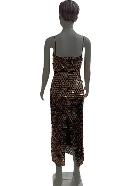 Pullu Payetli Ip Askılı Parlak Uzun Elbise, Mezuniyet Elbiseleri, Abiye Elbise - 3