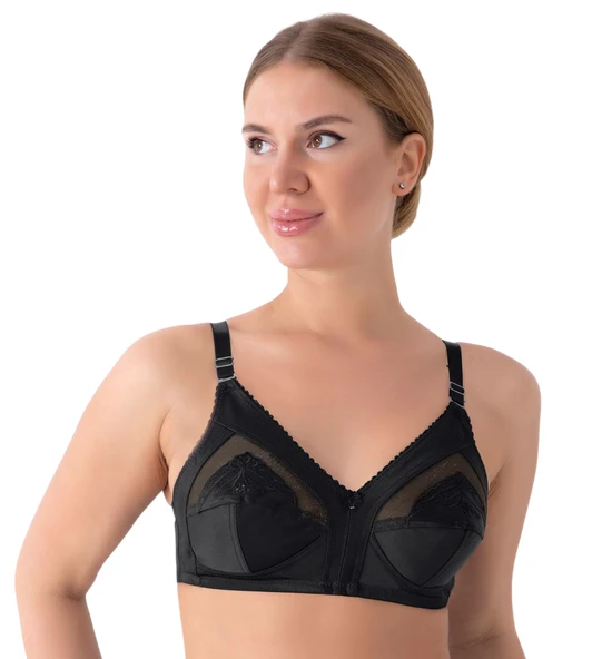 ASM1325 Kadın Siyah Saten Nakışlı Minimayzer Toparlayıcı Sütyen