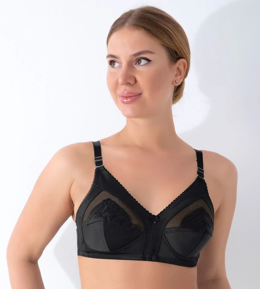 ASM1325 Kadın Siyah Saten Nakışlı Minimayzer Toparlayıcı Sütyen - 4