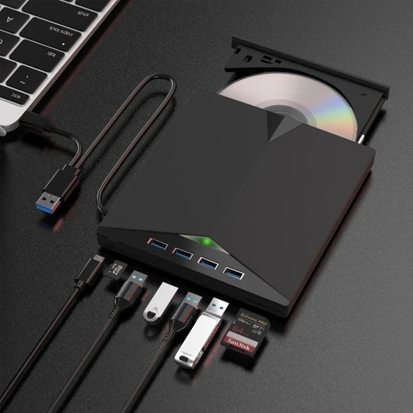 Valkyrie Harici CD DVD Rom Yazıcı Okuyucu USB 3.0 HUB Çoğaltıcı TF SD Kart Okuyucu 7in1 - 9