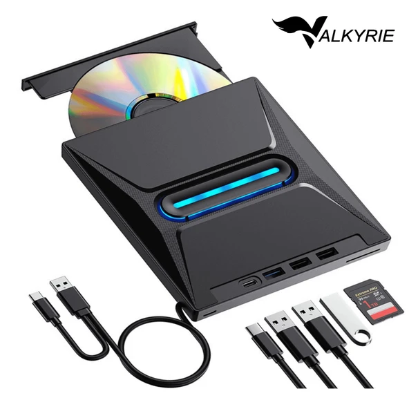 Valkyrie USB 3.0 Harici External CD DVD Okuyucu Yazıcı LED USB Hub TF SD Kart Okuyucu Çoğaltıcı