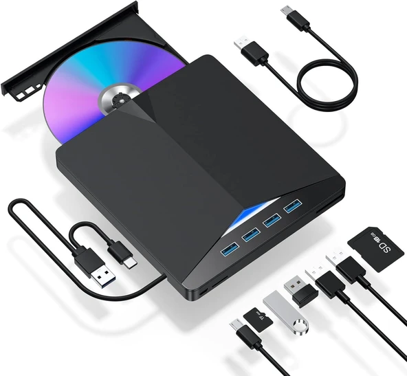 Valkyrie Harici CD DVD Rom Yazıcı Okuyucu USB 3.0 HUB Çoğaltıcı TF SD Kart Okuyucu 7in1 - 1
