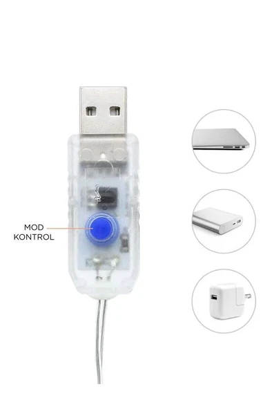 Lw-7 300 Ledli 10 Sarkıt Perde Led Işık, 8 Modlu Uzaktan Kumandalı, 3x3 Metre Peri Telli Led - 5