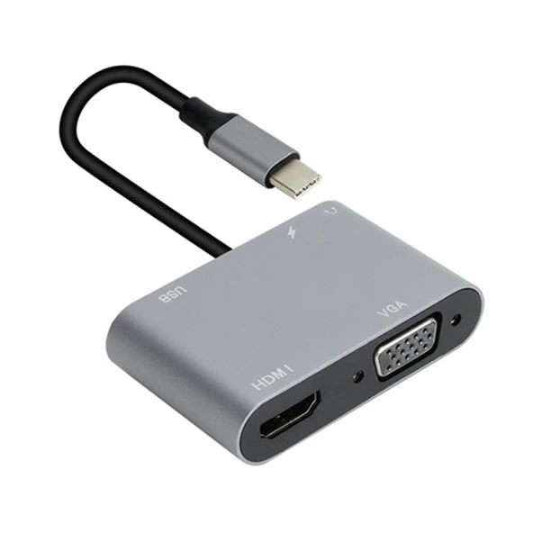 Vcom Type-C To Hdmi + Vga + Usb 3+3.5mm Aux + Type-C Çevirici - Resim 2