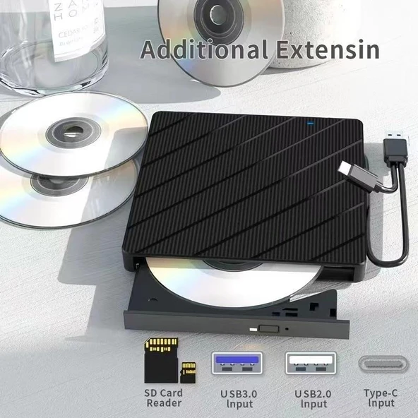 Valkyrie Harici CD DVD Okuma Yazma USB 3.0 Hub Çok Amaçlı External Drive TF SD Kart Okuyucu 8in1 - 2