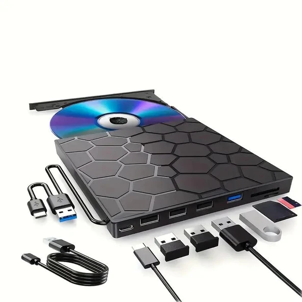Valkyrie 8in1 Harici CD DVD Okuma Yazma USB 3.0 Hub Çok Amaçlı External Drive TF SD Kart Okuyucu - 9