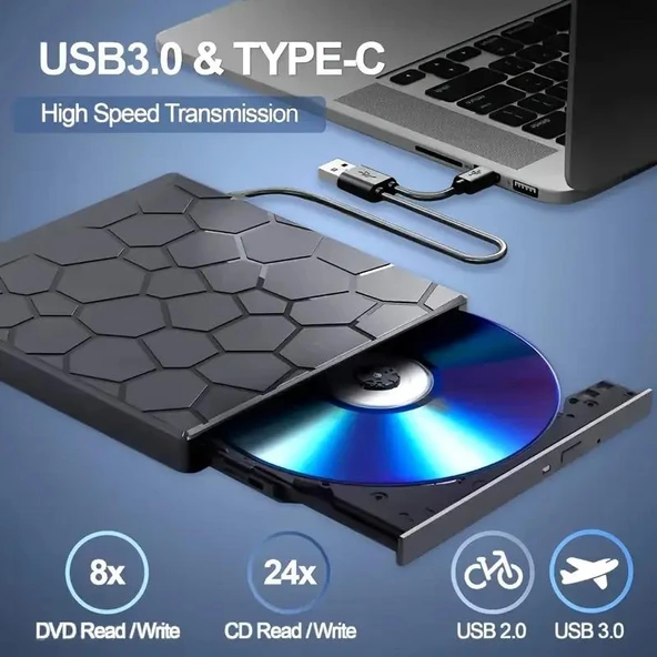 Valkyrie 8in1 Harici CD DVD Okuma Yazma USB 3.0 Hub Çok Amaçlı External Drive TF SD Kart Okuyucu - 3