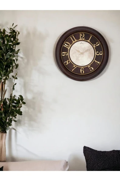 Galaxy Nostaljik Eskitme 46 cm Kabartma Rakamlı Duvar Saati Kahverengi - 2