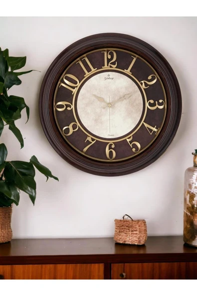 Galaxy Nostaljik Eskitme 46 cm Kabartma Rakamlı Duvar Saati Kahverengi