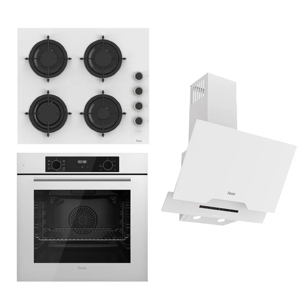 Ferre FLOWART-SILENTART Serisi Beyaz Set (CS206-FA + QBL63CB +D064-SA ) - Emaye Izgara