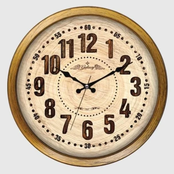 Nostaljik Eskitme Boya Rakamlı Sessiz Akar Duvar Saati 42cm Kahve