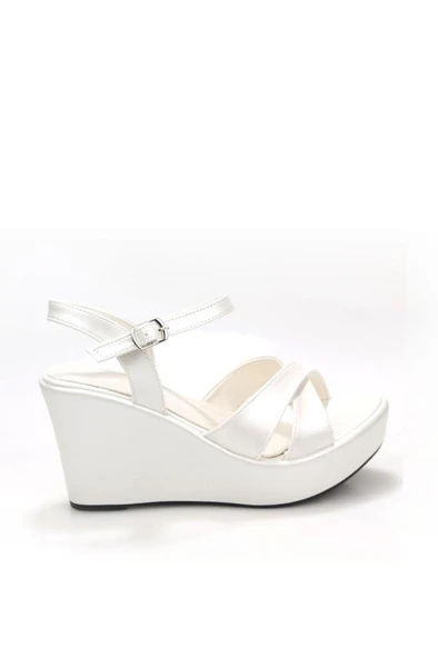 Papuçcity Lgzz 03149 Kadın Dolgu Taban Gelin Nikah Düğün Sandalet Ayakkabı