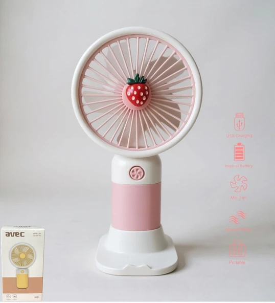 Avec USB Şarjlı El Fanı I Mini Taşınabilir Fan I Yaz Serinleticisi I Vantilatör I Telefon Standlı Pembe