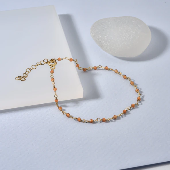 14 Ayar Altın Kaplama Sitrin Doğal Taşlı El Yapımı Gümüş Bileklik - CBS00133 ürün görseli 1