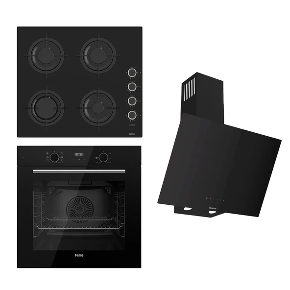 Ferre FLOWART-SILENTART-FLAMEART Serisi Siyah Set (CS205-FA + QBL63CS +D077-SA ) - Emaye Izgara / Kademeli Musluk ürün görseli 1