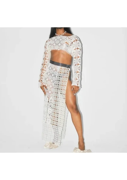 Melısa Mınca Tığ Işi Etek ve Crop, Tığ Işi Etek ve Crop, Etek ve Crop, Unisex Crop ve Etek, After Parti Etek ve Crop - 1