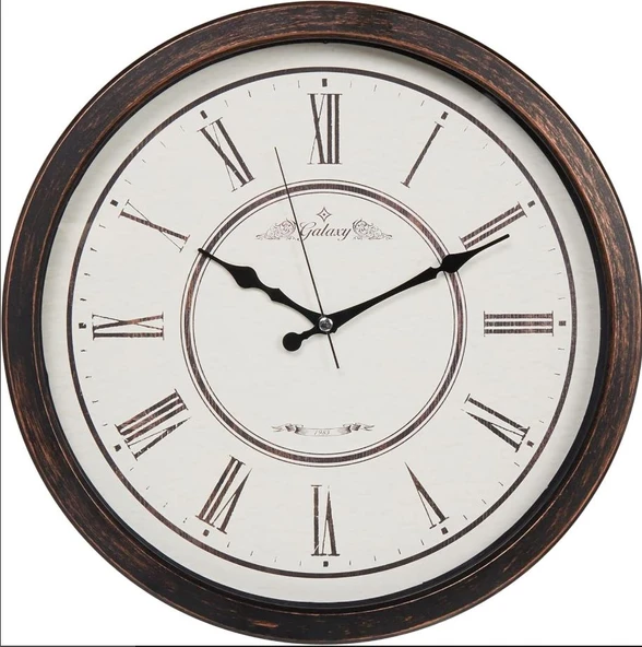 Nostaljik Eskitme Roma Rakamlı Sessiz Akar Duvar Saati 42cm Kahve