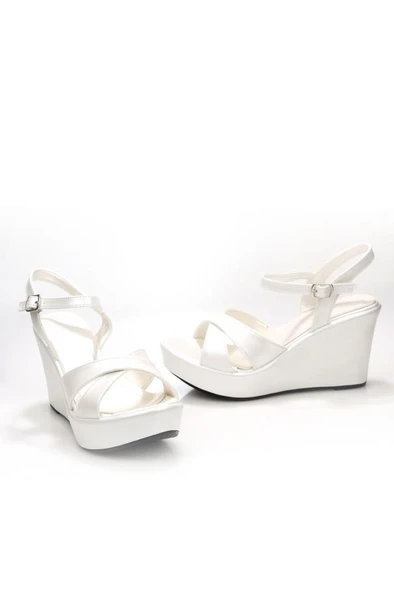 Papuçcity Lgzz 03149 Kadın Dolgu Taban Gelin Nikah Düğün Sandalet Ayakkabı - 3