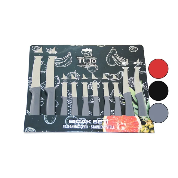 10LU  TIRTIRLI BIÇAK SETİ  2AD 12.5CM EKMEK   2AD 10CM SEBZE   6AD 6.5CM MEYVE (4915)