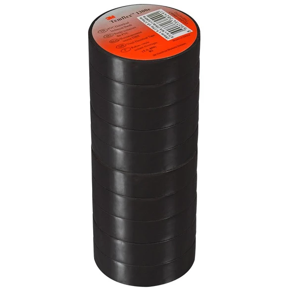 3M TEMFLEX 1300E PVC İZOLE BANT SİYAH 10LUK PAKET 0.13MM X 19MM X 0.13MM (4915) - 3