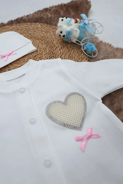 Sema Baby Pamuklu Bebek Tulum Seti 0-3 Ay - Love - 3