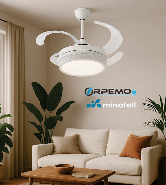 Gizli 42 inç Açılır Kanat Tavan Vantilatör  3 Renk Işık Seçenekli 3 Yıl Garantili Bulut Gri Şık ve Sessiz Tasarım - Resim 3