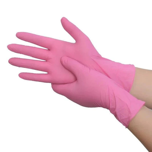 Pudrasız Pembe Nitril Eldiven Medium HasPet 100lü - 2