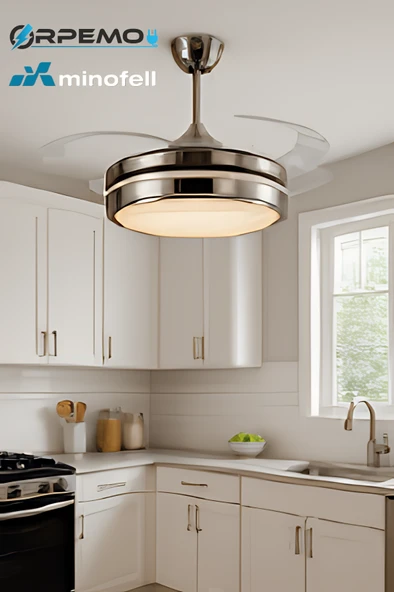 Gizli 42 inç Açılır Kanat Tavan Vantilatör Krom  3 Renk LED Işık Seçenekli 3 Yıl Garantili - Resim 4