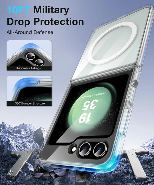 Samsung Galaxy Z Flip 6 Uyumlu Köşe Korumalı Darbe Emici Sert Sararmaz Şeffaf Magsafe Kılıf - Resim 6