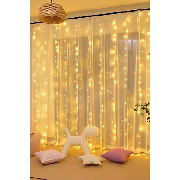 Lw-7 300 Ledli 10 Sarkıt Perde Led Işık, 8 Modlu Uzaktan Kumandalı, 3x3 Metre Peri Telli Led - 2