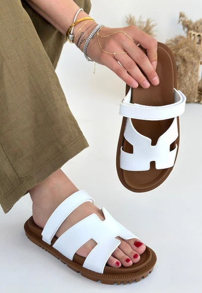 Pabucmarketi Beyaz Kadın Düz Terlik - 2