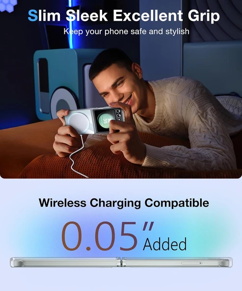 Samsung Galaxy Z Flip 6 Uyumlu Köşe Korumalı Darbe Emici Sert Sararmaz Şeffaf Magsafe Kılıf - Resim 7