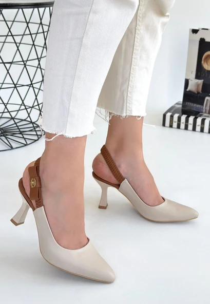 Pabucmarketi Bej Kadın Topuklu Ayakkabı - Resim 2