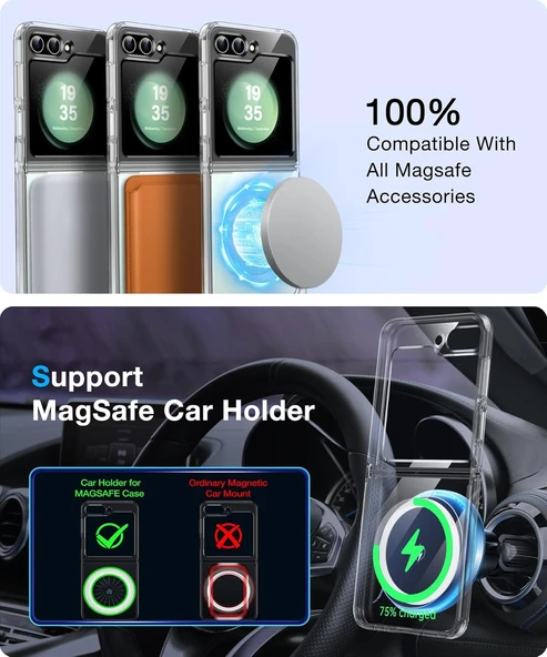 Samsung Galaxy Z Flip 6 Uyumlu Köşe Korumalı Darbe Emici Sert Sararmaz Şeffaf Magsafe Kılıf - Resim 3