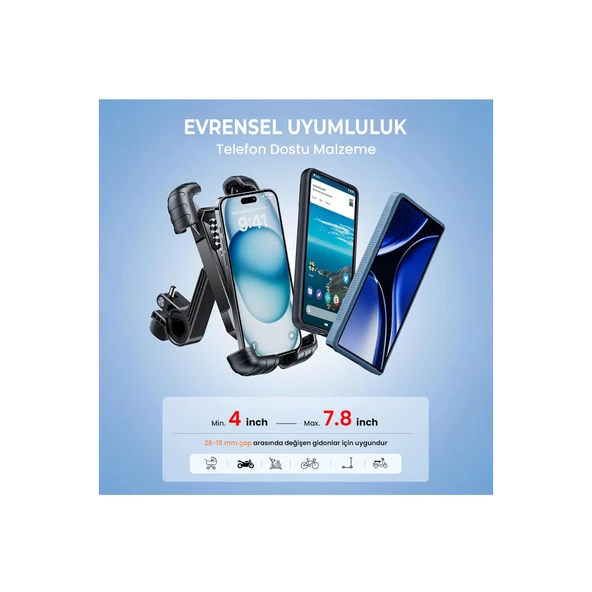 Gidon Bağlantılı Bisiklet Motosiklet İçin Esnek Abs 4-7.8″ İnç Telefon Tutucu 360° Dönebilen Tasarım - 6